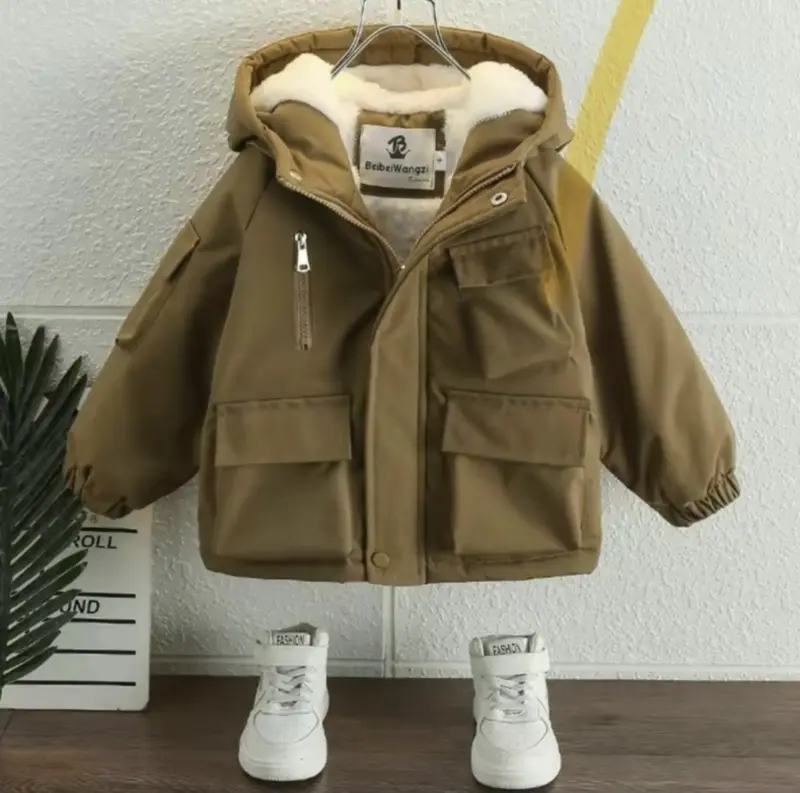 {15-45kg} - ÁO  KHOÁC  PARKA  LÓT  LÔNG  HÀN  QUỐC  cho bé trai và bé gái,  khoác gió parka lót lông giữ ấm cho mùa đông kaki lót lông bé quần  nỉ 1