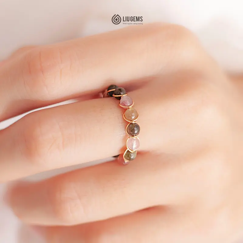 Nhẫn Đính Đá Tourmaline, Labradorite Tự Nhiên Liugems Unisex Đai Hở Đồng Tinh Tế Mang Nhiều Năng Lượng ND01 (Mua một, tặng một hộp đựng trang sức miễn phí) 6
