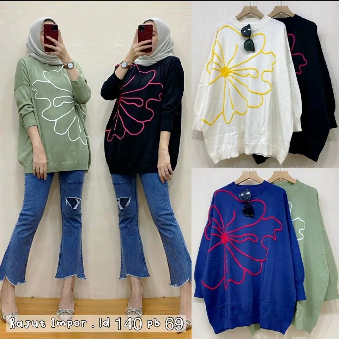 atasan knitwear Bunga Timbul