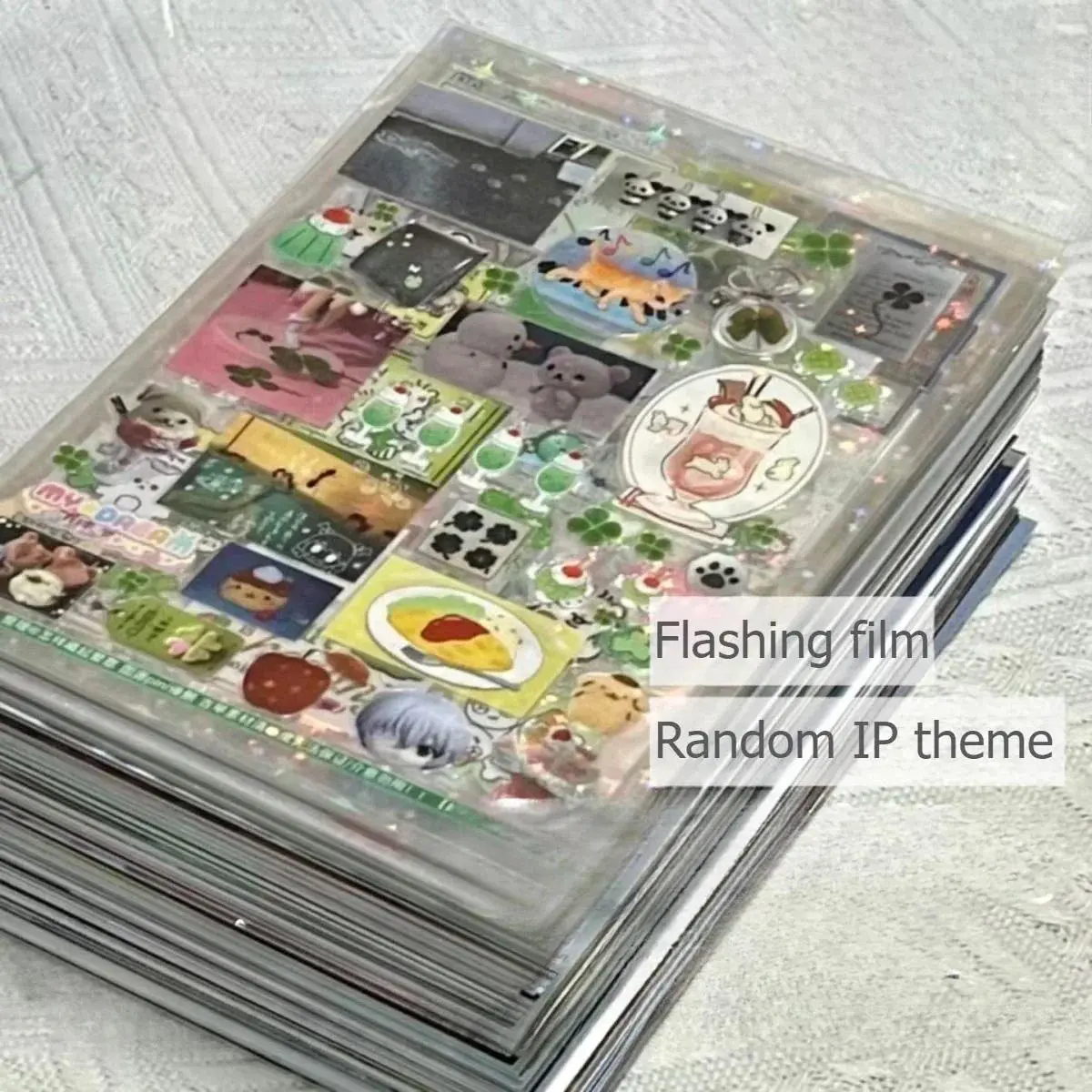 Hình dán cắt PET, Phong cách Showa Cổ Điển Nhật Bản ngẫu nhiên, Bộ 5 cái, Hình dán phim sáng bóng hoạt hình dễ thương, Thích hợp cho sổ lưu niệm và Nhật Ký, Đề can vật liệu tự làm