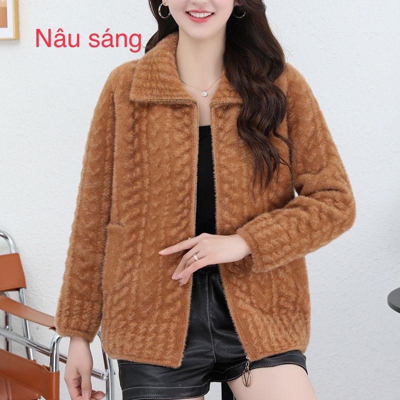 Áo khoác len lông trung niên nữ. Áo mùa đông cho mẹ 4