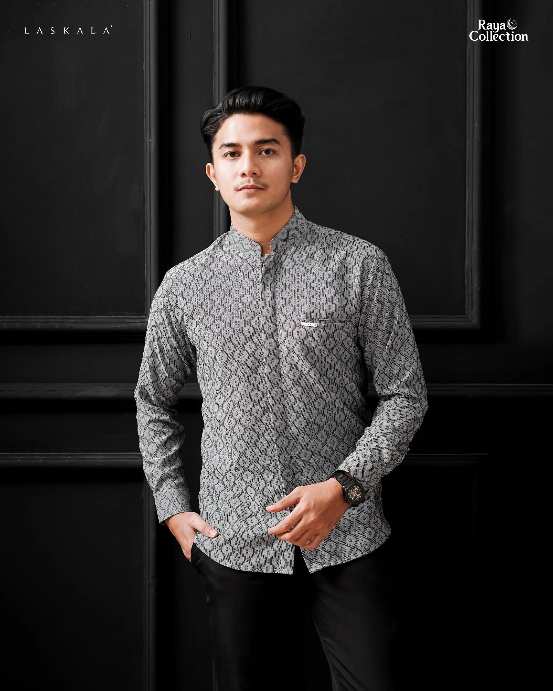 Laskala Basic - Asraf | Kemeja Batik Muslim Koko Lengan Panjang