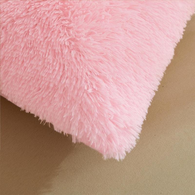 TikTok Shop Pink fluffy pillow Soft Decorative Faux Plush pink pillow covers Pink fuzzy pillow covers fluffy pillows for bedroom fluffy pink pillow cases Zipper Closure Set of 2 20 x 26 Inches Pink