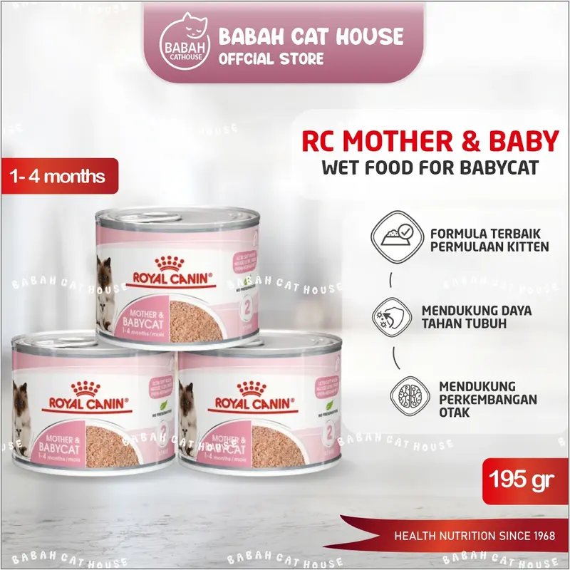 KALENG 195gr ROYAL CANIN MOTHER AND BABY CAT Wet Food Rc Kitten Pouch Makanan Kucing Basah Untuk Induk Anak Bayi Baru Lahir Anakan Menyusui Umur Usia 0 1 2 3 Bulan Can Hair & Skin Kiten Dr 0