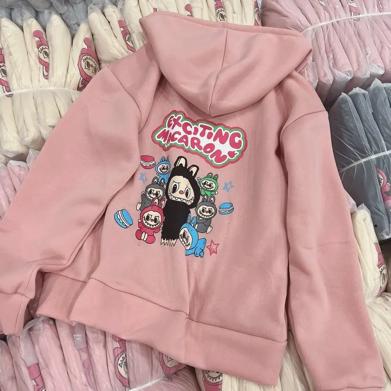 Áo khoác nỉ in hình labubu có nón khoá kéo an534 unisex nam nữ 5
