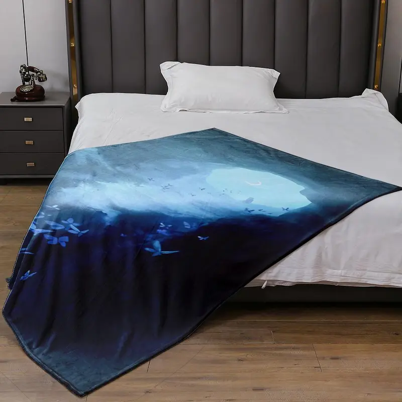 Butterfly & Moon Pattern Blanket, 1 Count Soft Comfortable Warm Throw, Air-conditioned Room Blanket, Warm Nap Blanket for Home & Office 6