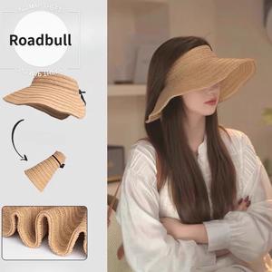 ROADBULL新作麦わら作るつば広サンハット,女性用夏の旅行するするに最适な巻きとるりたぶんな日よけ帽子,ビーチでの休暇にぴったりの女性用サンハット.