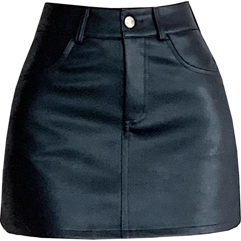 2025 Black PU Leather Skirt Skirt Women's New High Waist Versatile A- line Sheath Skirt Pantskirt 4