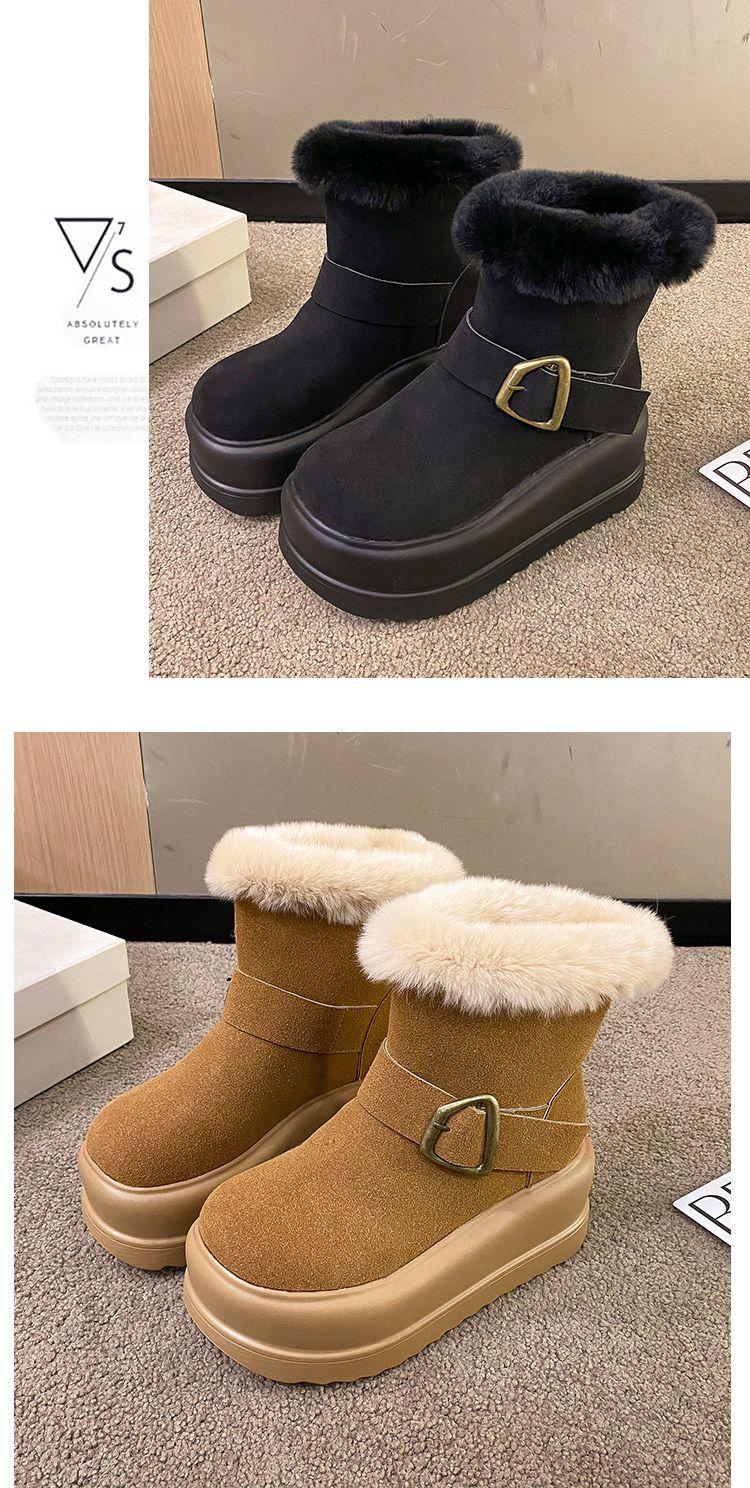 Product Introduction of Platform Height Increasing Snow Boots for Women Versatile Fashion 2023 Winter New Style Chunky Short Boots Cotton Shoes Mid-Calf Boots Trendy Pedal 27