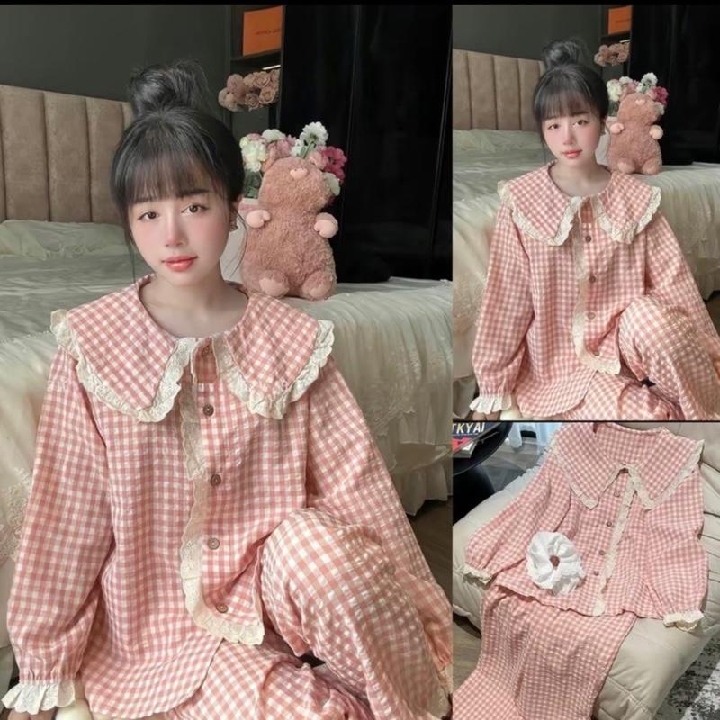 Bộ ngủ xinh, Cổ Bẻ phối viền Ren áo mềm xinh (38-57kg& 1,48m-1.62m)Women-CND