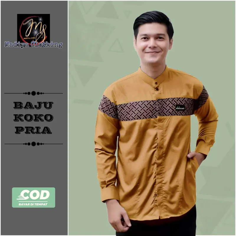 Baju Koko Pria Dewasa Lengan Panjang Motif Kobata Qynang Kombinasi Batik Terbaru kain katun 1
