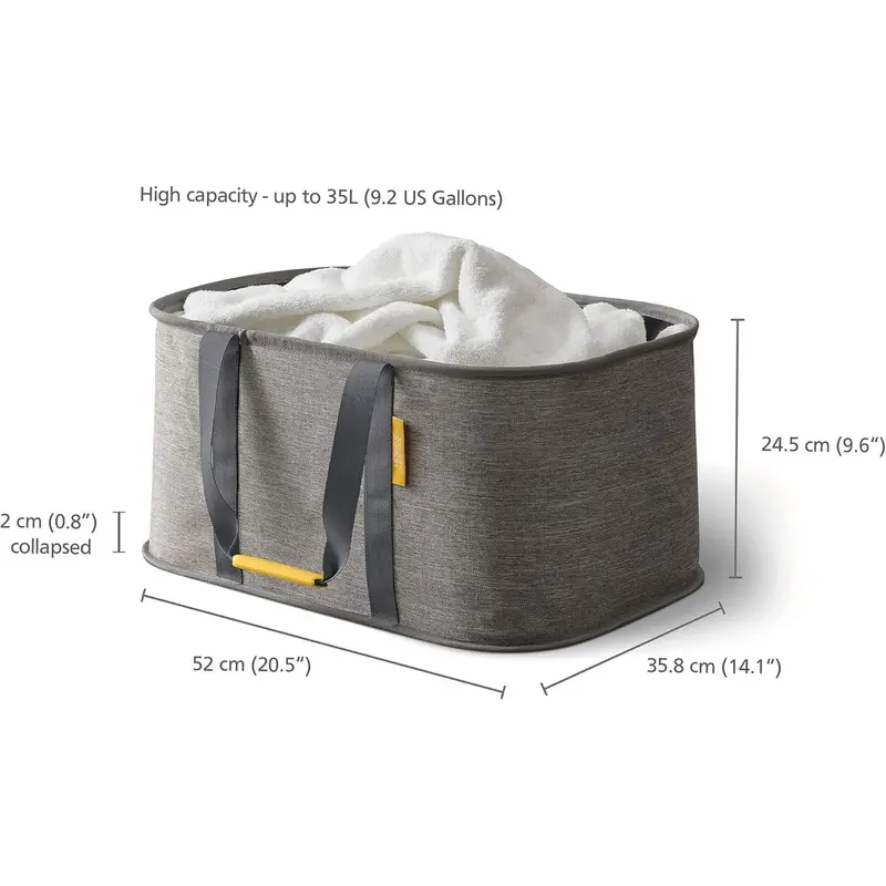 Collapsible 35L Washing Laundry Basket Bag, Durable Fabric, Moisture Resistant- Grey 1