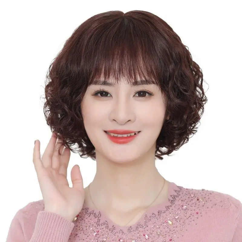 Tóc Giả Trùm Đầu, Dành Cho Phụ Nữ, Phong Cách Trung Người Già Và Cao Tuổi Mới, Tóc Xoăn Ngắn, Tóc Giả Mẹ, Tự Nhiên Và Thoáng Khí, Tóc Giả Trùm Đầu Thoải Mái