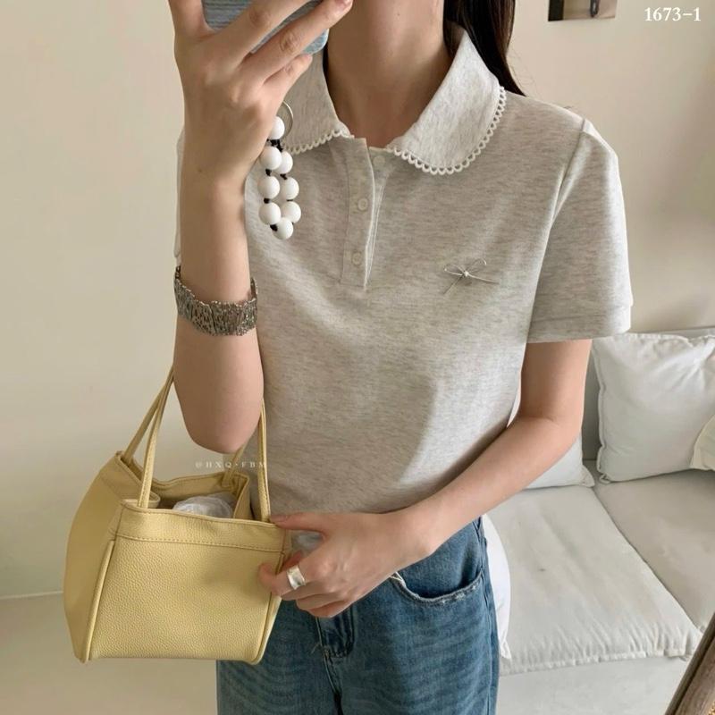 Áo Polo Nữ Cổ sen viền trắng phối Nơ tag FBM (A88) @Rice 5