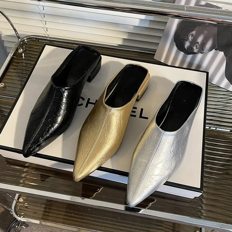 Women's Pointed Toe Chunky Heel Fashion Low Heel Slip-On Shoes