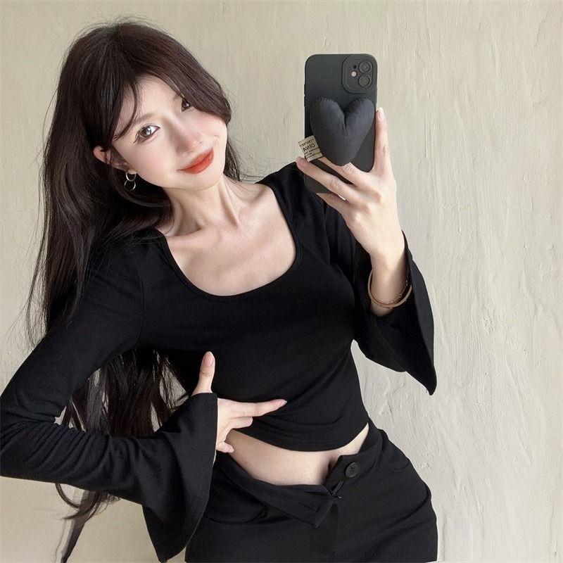 Product Introduction of INS Sexy Slim-Fit All-Match Long Sleeve U-Neck T-shirt Women's Autumn and Winter Korean Style Hot Girl Pure Desire Bottoming Shirt Top Women's T Wholesale 2
