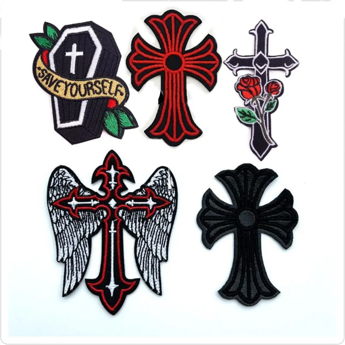 Three-Dimensional Embroidered Cloth Stickers Patch Clothing Bag Decoration DIY Applique Hole Patch Adhesive chrome hearts  patches