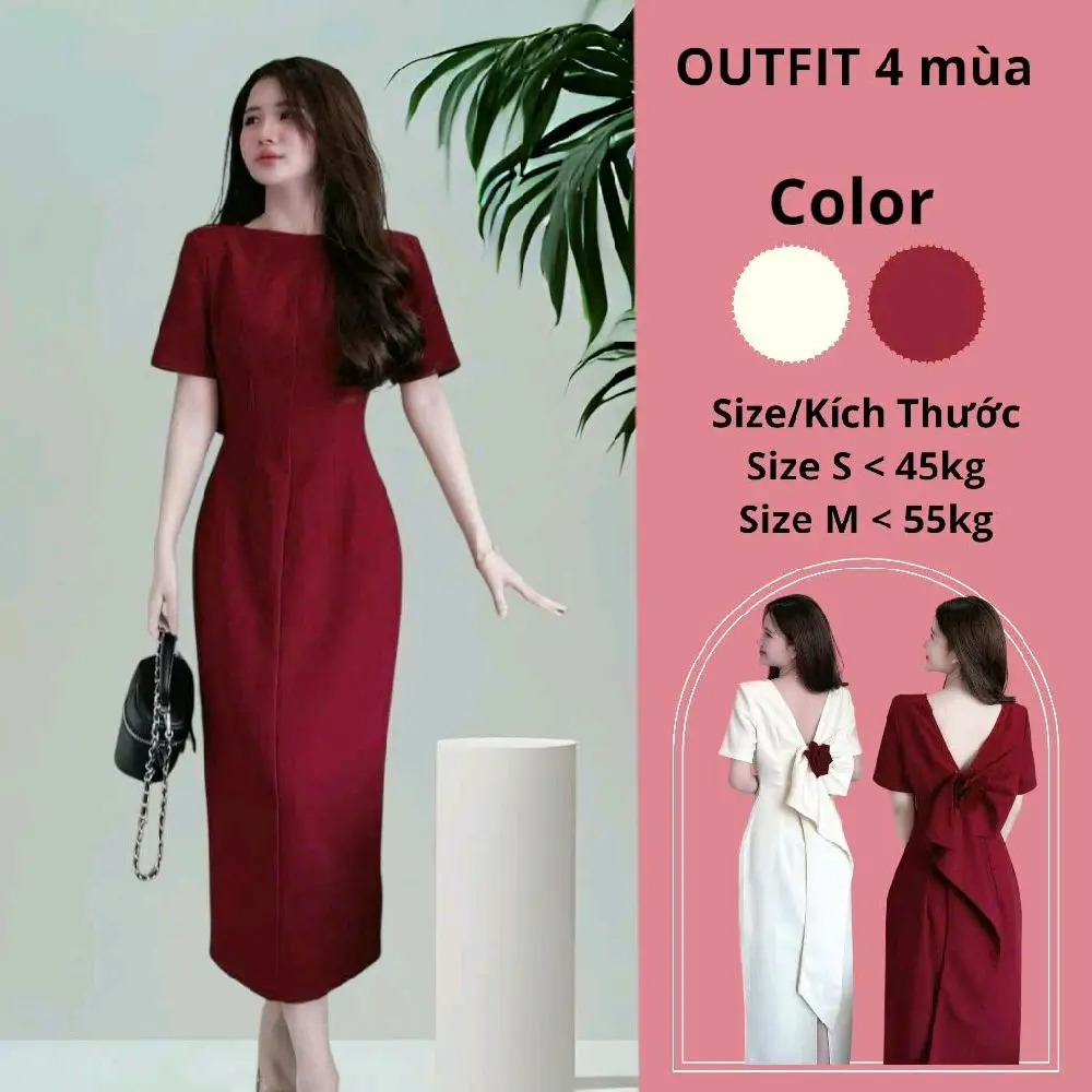 Đầm Body Nữ Thiết Kế Tay Ngắn Dáng Dài Chất Tapta Kèm Phụ Kiện Sang Chảnh