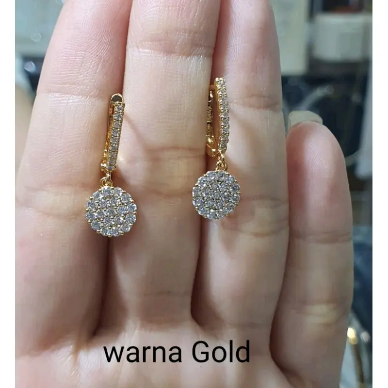 Anting Gantung Opak Solitaire Manik Halus Antikarat Aksesoris  Earrings 3