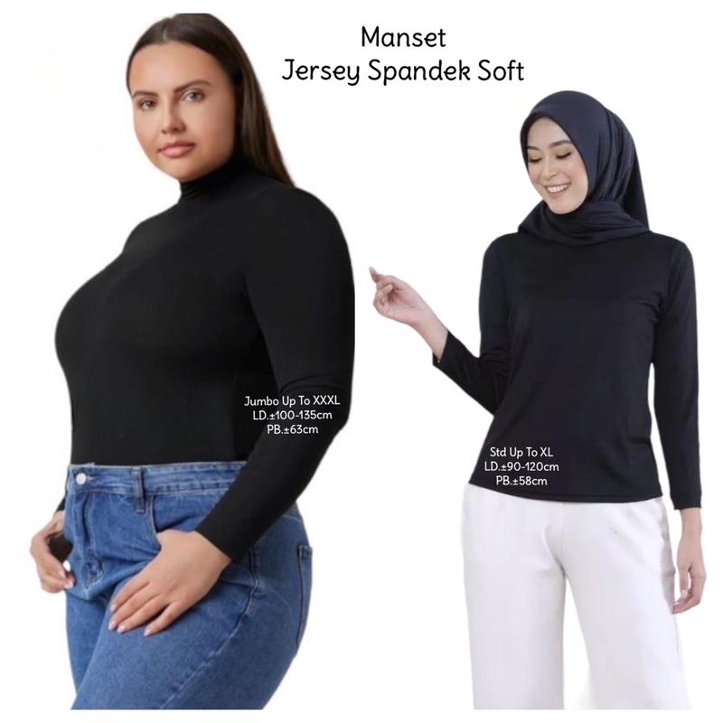 Manset polos panjang oversize variasi hitam jersey spandek soft Muslim Dalaman 3