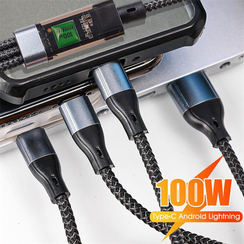 Cáp Sạc Siêu Nhanh, 100W, 3 trong 1, 6A, Micro USB và Type-C, Cáp dữ liệu Type-C, Tương thích với iPhone 15, 14, 11, Samsung và Huawei 4