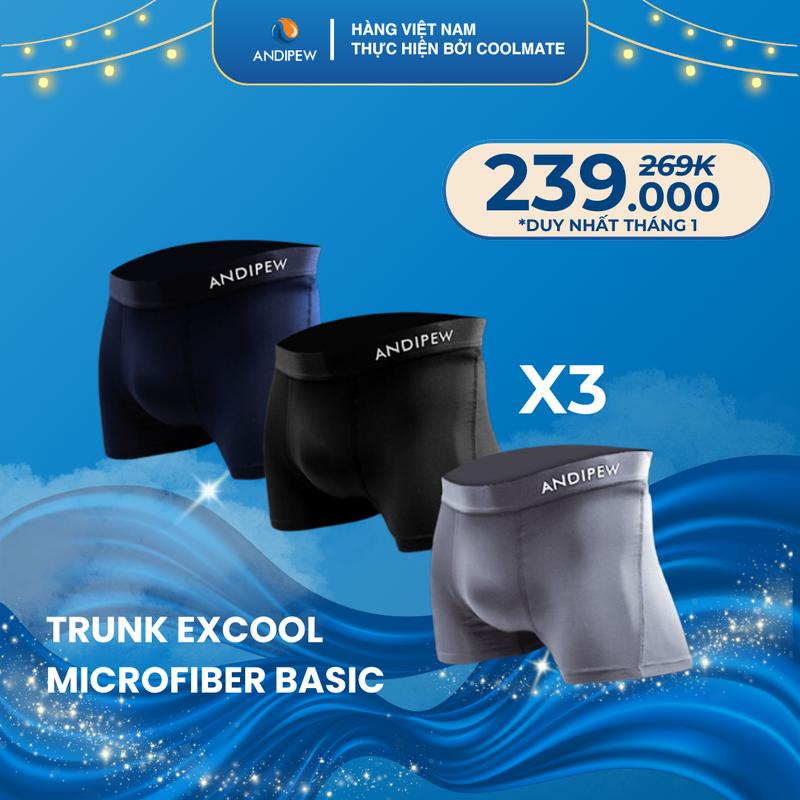[Combo 3] Quần Lót Nam ANDIPEW - Trunk Excool Microfiber Basic | 1Đen - 1Xanh Navy - 1Xám