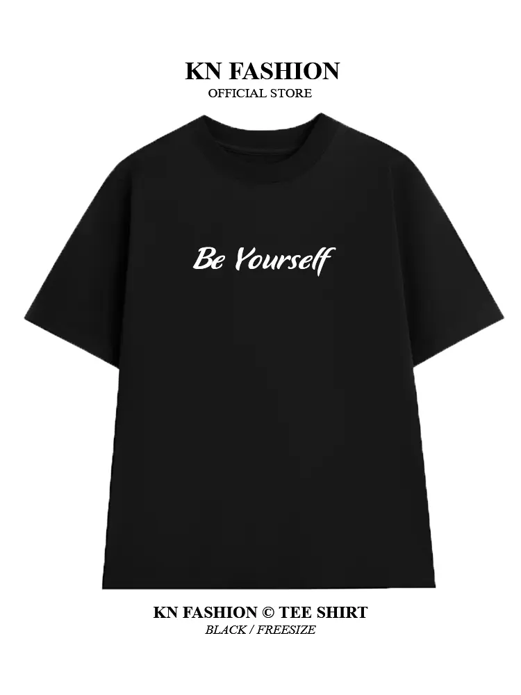 Áo thun 【 đen 】 [BE YOURSELF] nam nữ, form rộng, 100 % cotton,  freesize < 75 Kg Cổ Tròn Menswear Unisex  đễ thương Top Women Voi áo  hiha áo áo  dương dominic dopamine