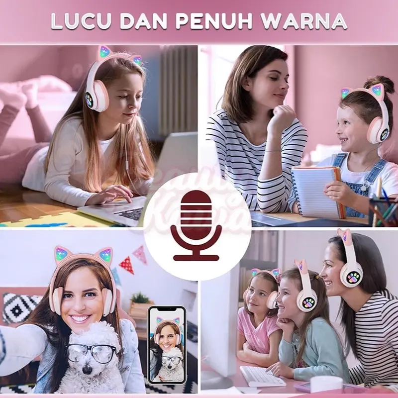 Headphone Bluetooth Kucing LED Wireless Light Kuping Rechargeable 5