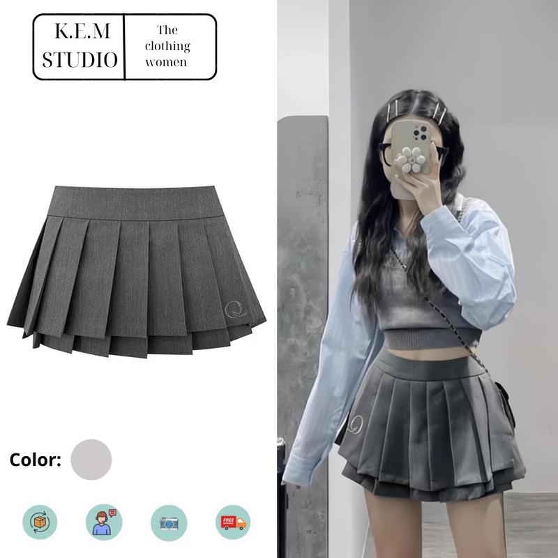 Chân Váy Xếp Ly Hai Tầng Phối Chữ Q BY KEM STUDIO