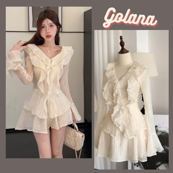  Set Bộ Đồ Sơ Mi Phối Bèo Cúc Ngọc + Chân Váy Có Lót Quần   Có cỡ Bigsize  