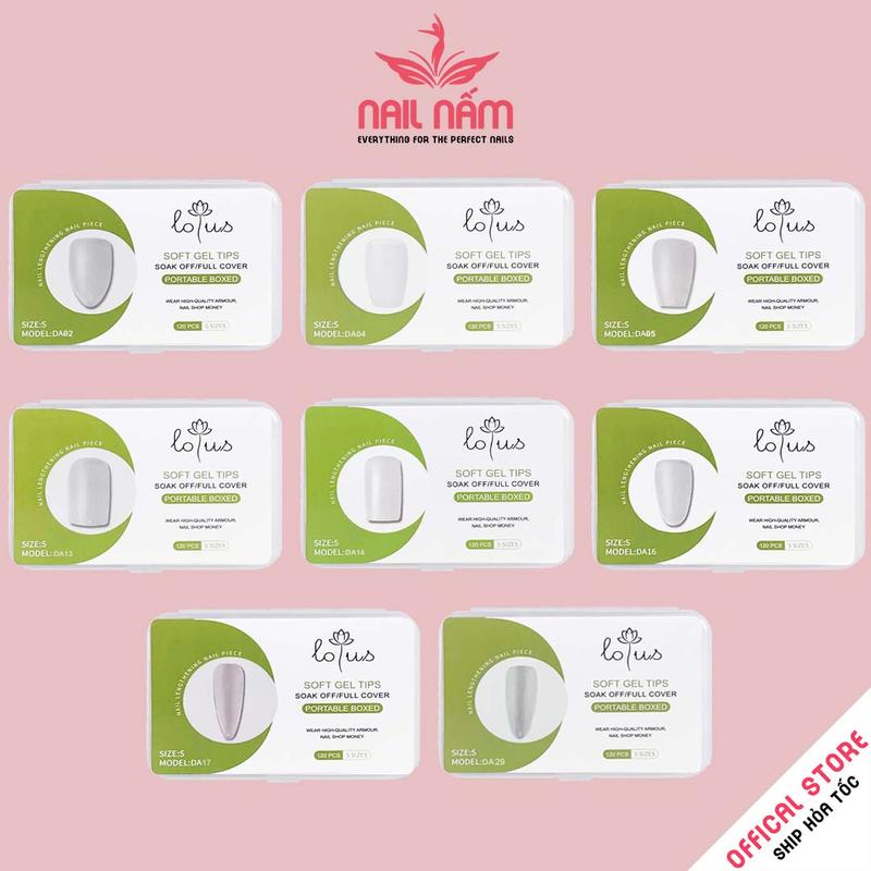 Móng úp Lotus nhám dẻo hộp 5 size, móng làm nail box thông dụng không bị gẫy ngang