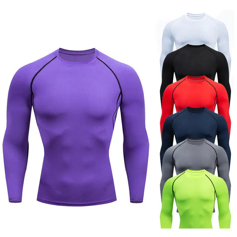 Men Solid Color Compression Running T Shirt Fitness Tight Long Sleeve Sport Training Jogging Shirts Gym Sportswear Quick Dry Tops