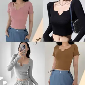 COLSIE - EVA TOP - Knit Rib Tebal Premium - Atasan Wanita Crop Tee - Atasan Wanita Knit Tebal Premium - Atasan Wanita Knit Lengan Panjang Casual Plain Slim-fitting Hitam