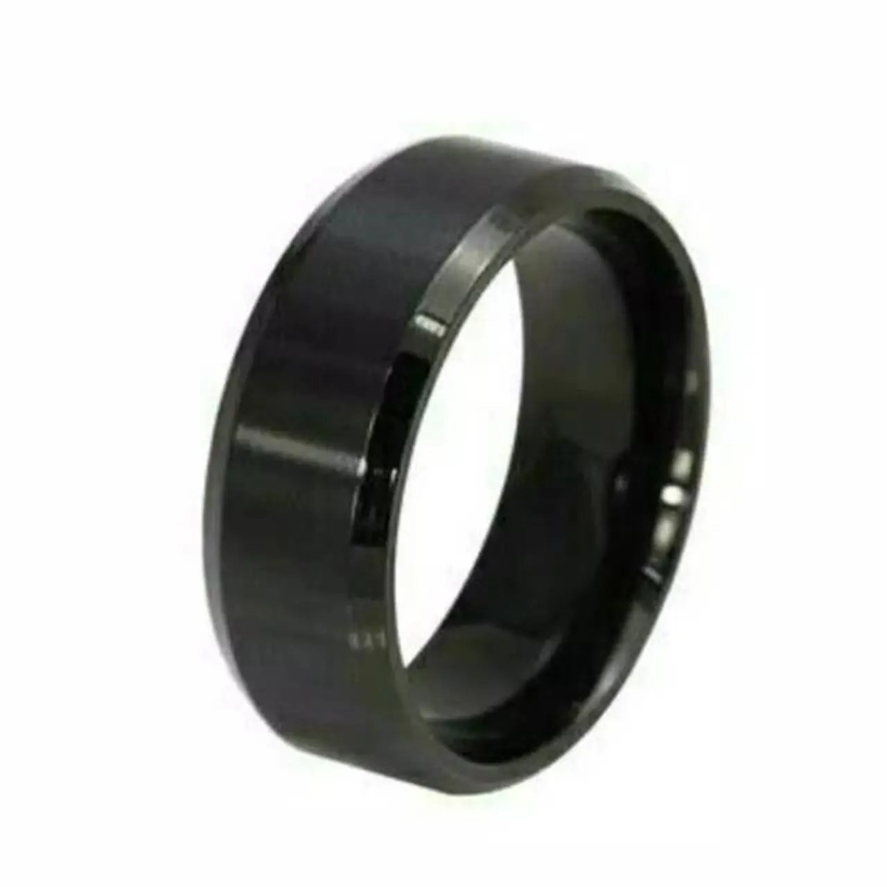 Cincin Titanium warna Hitam Polos Uniseks Ukuran Rings 16-19 untuk Kado Ulang Tahun Pria Wanita
