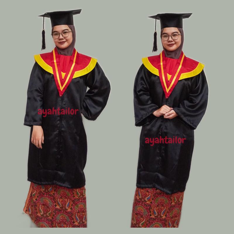 BAJU TOGA JUBAH WISUDA DEWASA SMP SMA SARJANA MERAH LIST KUNING 3