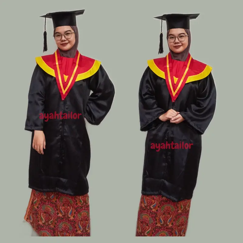 BAJU TOGA JUBAH WISUDA DEWASA SMP SMA SARJANA MERAH LIST KUNING 3