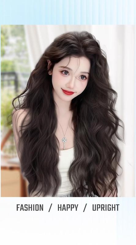 Product Introduction of Wig Set One-Piece Water Ripple Fluffy Hair Increase Wig Long-Hair Woman Long Curly Hair Egg Roll Hong Kong Style Hair Extension 9