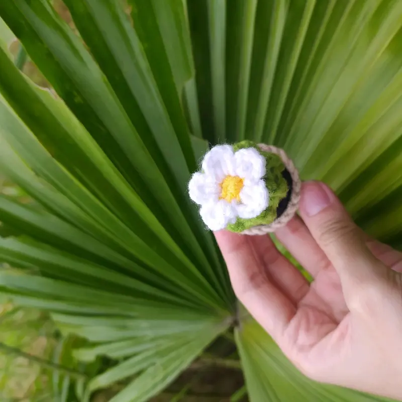 Móc khoá hình chậu xương rồng nở hoa bằng len handmade 2