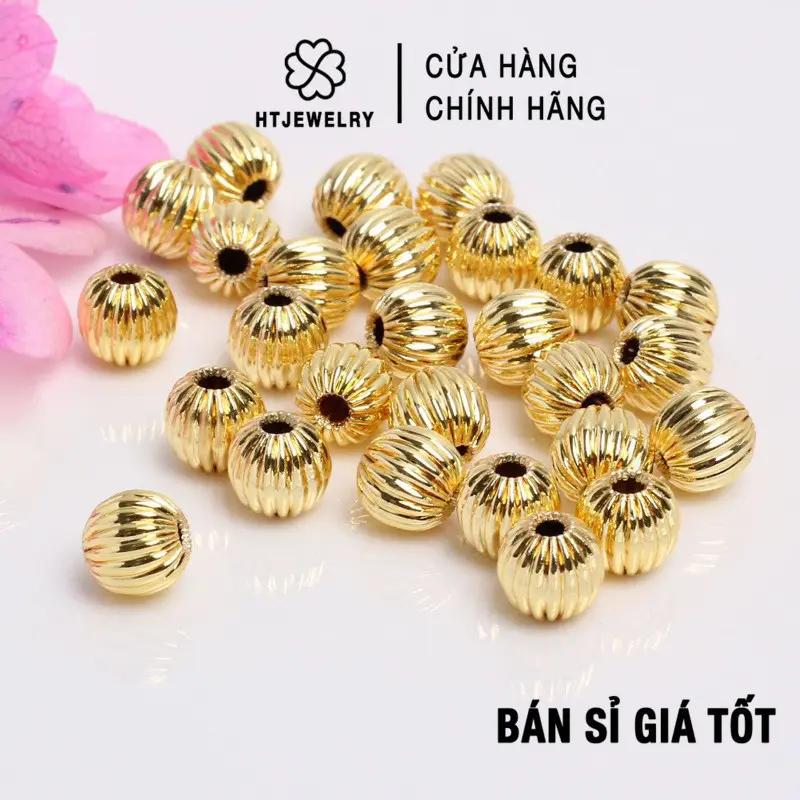 [GIÁ SỈ] 1 VIÊN Bi dứa khía cạnh mạ vàng cao cấp các cỡ HTJEWELRY PL237