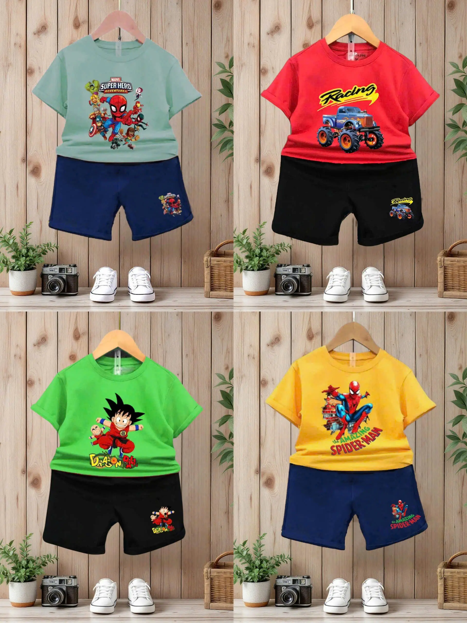 Bộ đồ bé trai COM BO 4 bộ, size từ 10-55kg, chất liệu cotton su, hình in 5D co giãn 4C