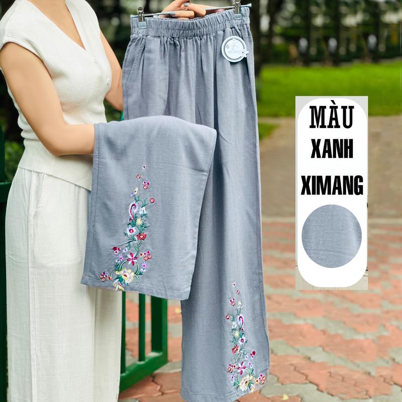 Quần Linen ống rộng Thêu Hoa Mùa Xuân ( Ms:27) Nữ - XƯỞNGNHÀÚT 7