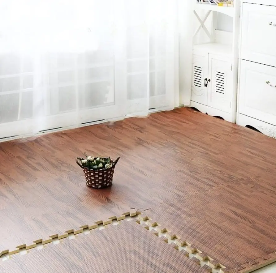 Miếng xốp lót sàn, thảm xốp cho bé, bộ 6 tấm vân gỗ kích thước 60x60cm, tặng kèm viền xung quanh