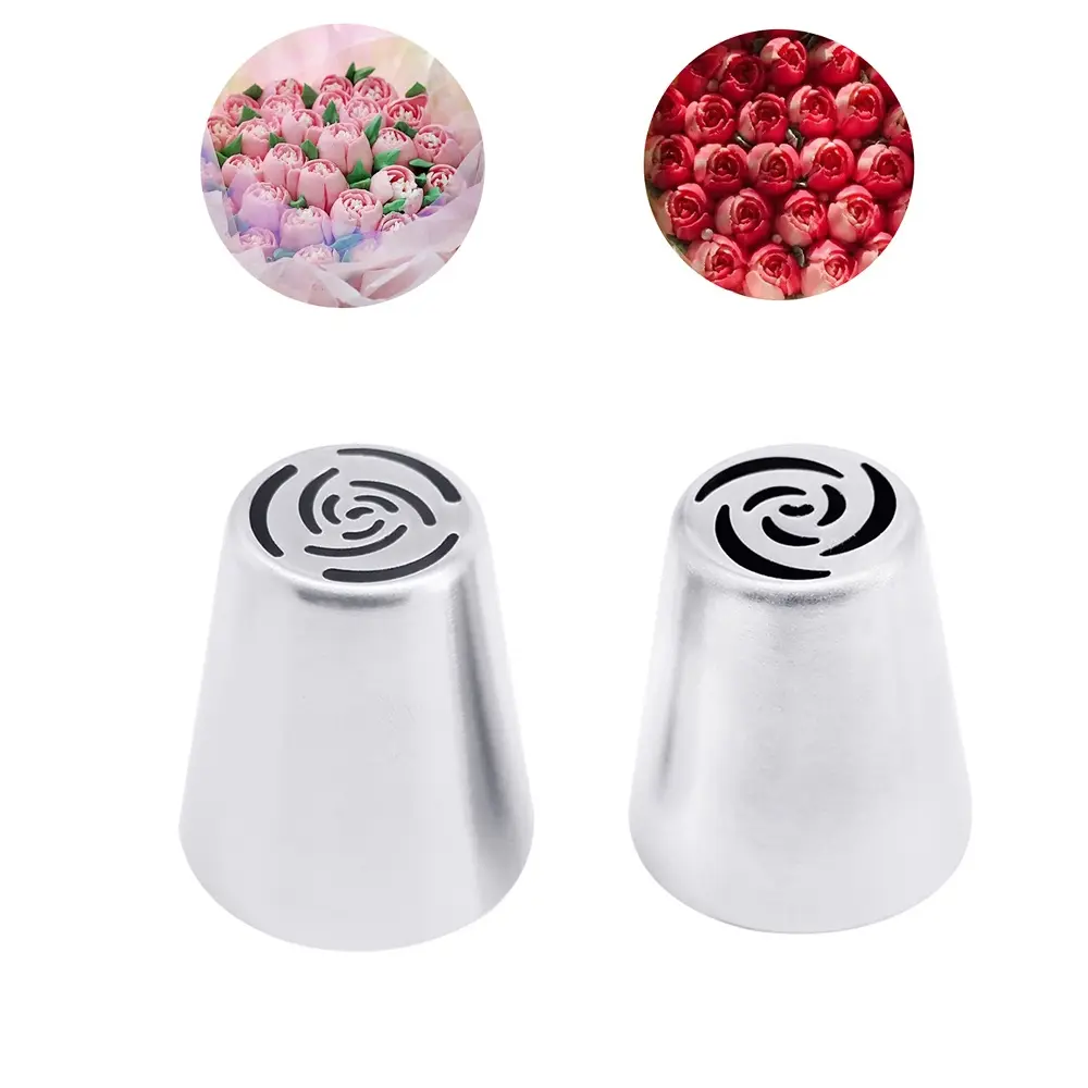 2PCS Flower Russian Tulip Icing Piping Nozzles Stainless Steel Cream Pastry Tips Nozzles Cupcake Cake Decorating Tools