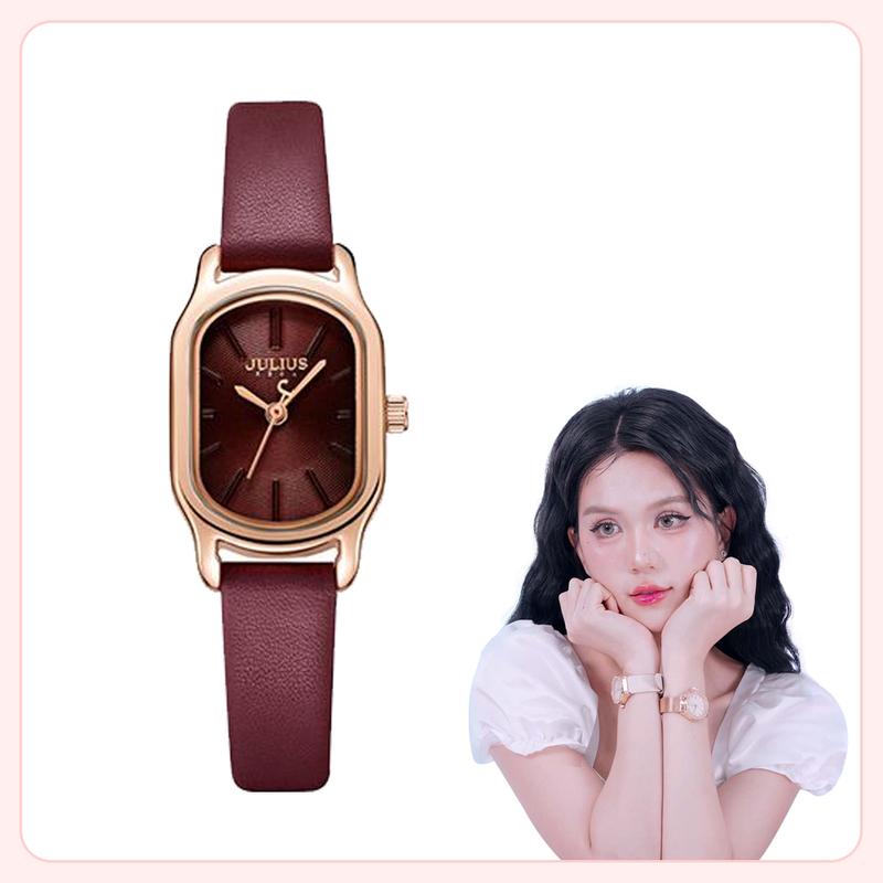 Đồng Hồ Nữ JA-1112D Julius Hàn Quốc Dây Da Đỏ Women