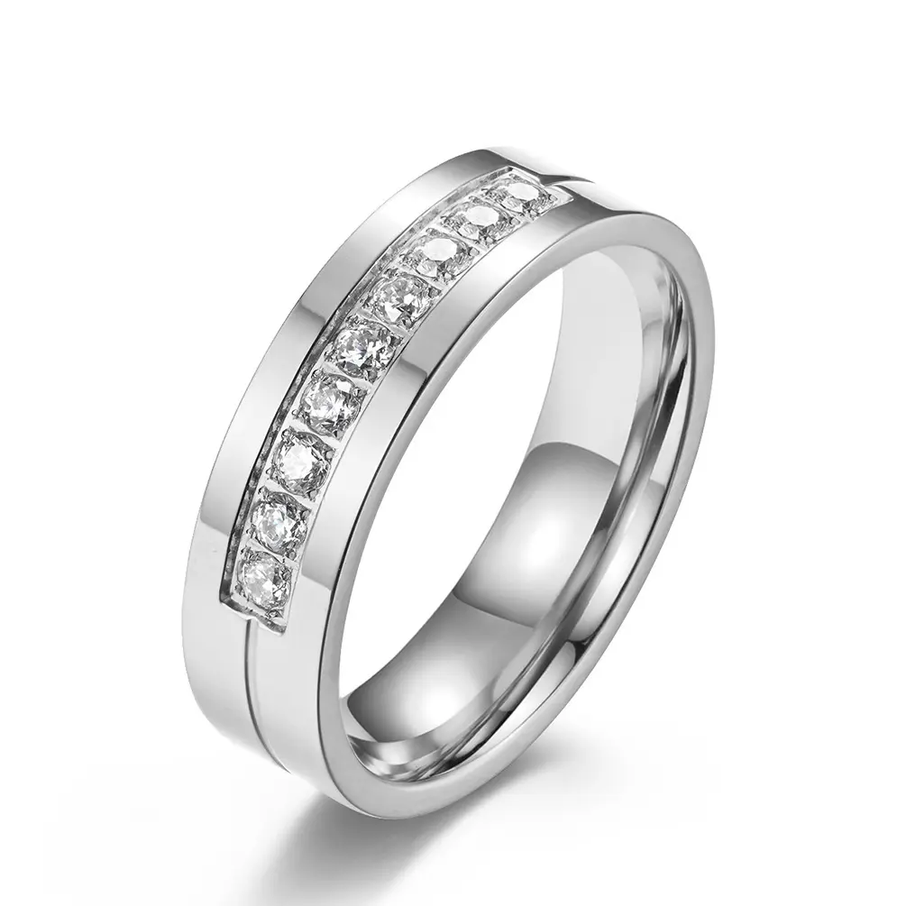 Cross-border Amazon titanium steel diamond-encrusted couple ring, simple smooth stainless steel wedding ring, hand jewelry spot wholesale