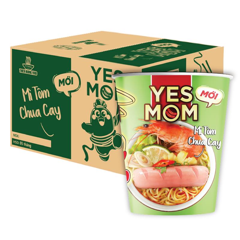 Thùng 24 ly Mì Tôm Chua Cay Yes Mom Có Xúc Xích 76g/ly Miến Sen
