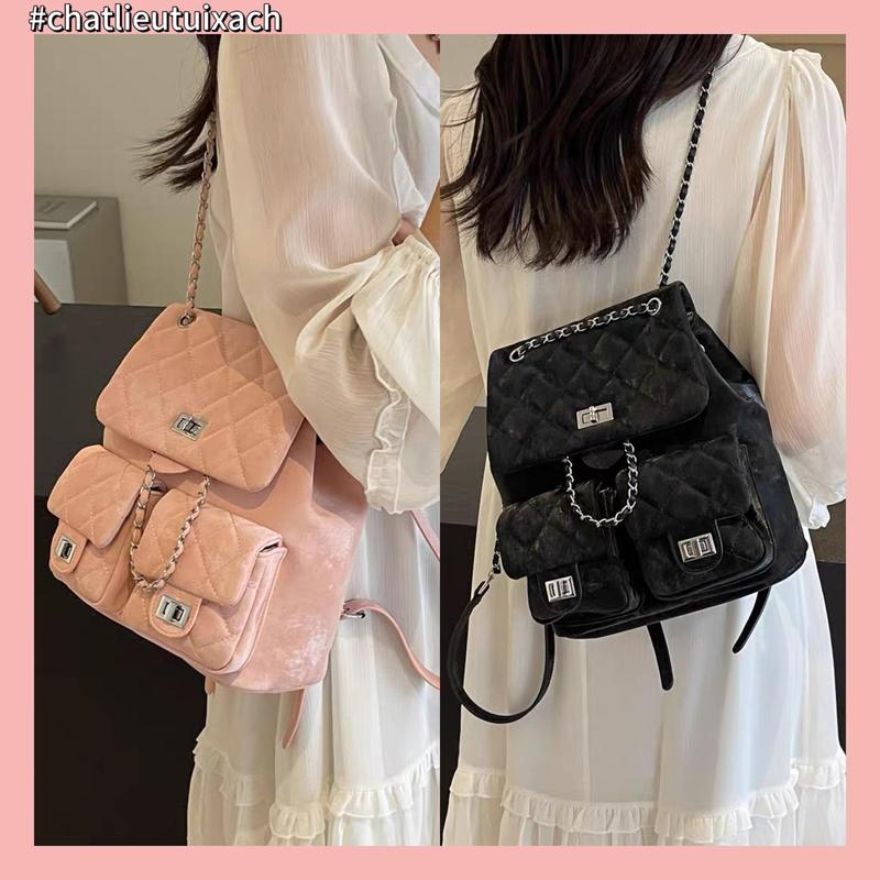 Balo Nữ da Nhung - mẫu Thiên Cầm có màu hồng pastel - Balo Đeo Vai, Túi xách, Túi đeo chéo túi Tote Đi chơi Đi làm [chatlieutuixach - Bag Material] balo