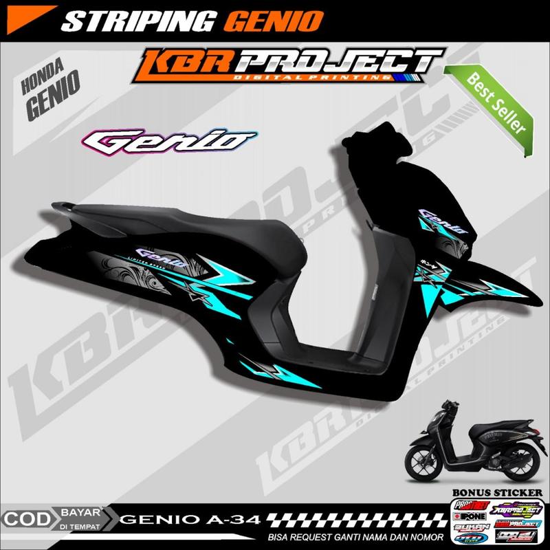 GENIO STIKER SRTIPING PREMIUM MOTOR KEREN STIKER LIS VARIASI GENIO STIKER MOTOR HONDA DESAIN RACING A.34 HOLOGRAM TRANSPARAN BISA COD Motorcycle 2