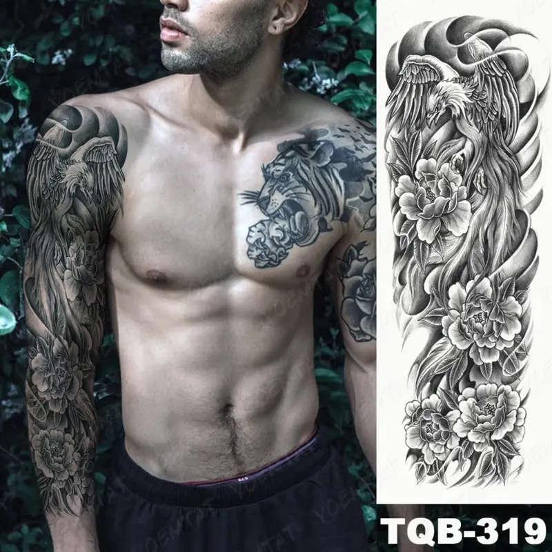 Miếng Dán Hình Xăm Tạm Thời Không Thấm Nước, Cánh Tay Áo Lớn, Thiết Kế Totem Maori Và Maya Bộ Lạc, Hình Xăm Lung Linh Thích Hợp Cho Phụ Nữ Và Nam Giới, Nghệ Thuật Cơ Thể Màu Đen, Hình Xăm Giả 6