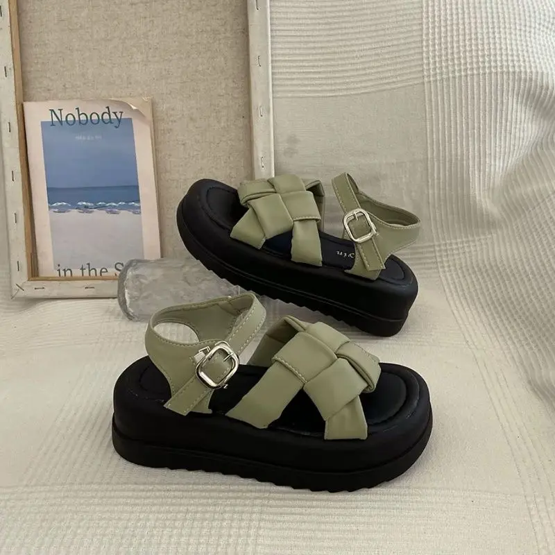 Dép Sandal Đế Xuồng Đế Dày, Dành Cho Nữ, Phong Cách Thanh Lịch Và Hợp Xu hướng, Thích Hợp Cho Váy Một Bộ Đồ, Thời Trang, Hàng Mới Về 2024, Thích Hợp Cho Học Sinh, Giày La Mã Dệt